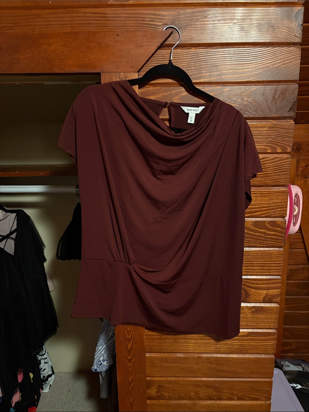Nine West Draped Short Sleeve Top - Wine